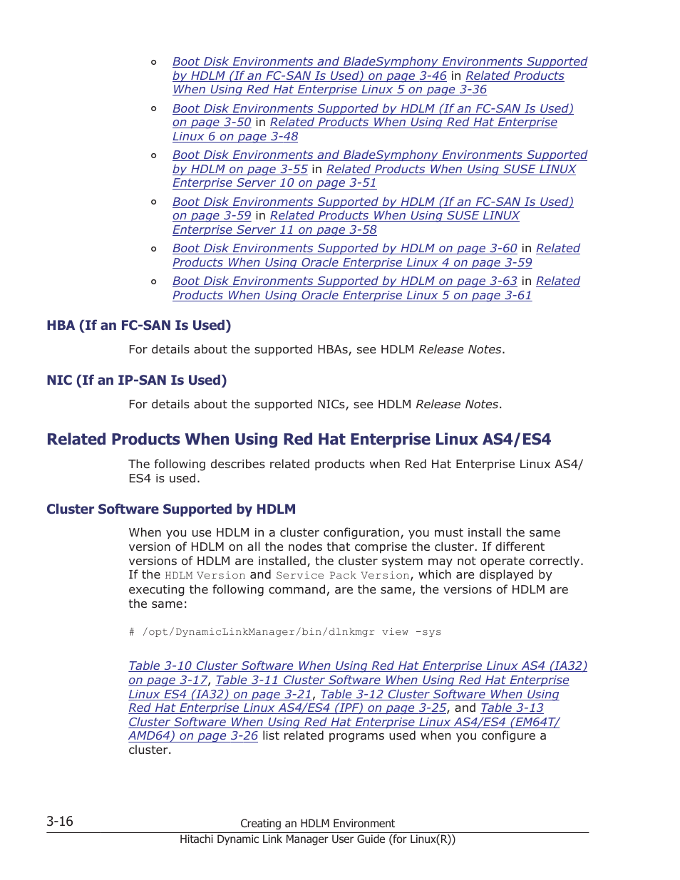 Hba (if an fc-san is used) -16, Nic (if an ip-san is used) -16, Cluster software supported by hdlm -16 | Cluster, Related products when using, Related products when using red hat | HP XP P9500 Storage User Manual | Page 84 / 640