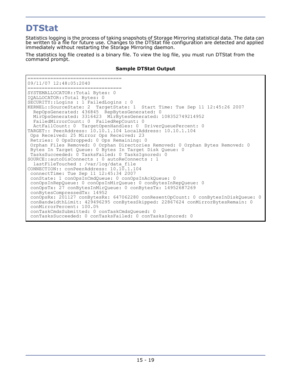 Dtstat | HP Storage Mirroring Software User Manual | Page 105 / 134