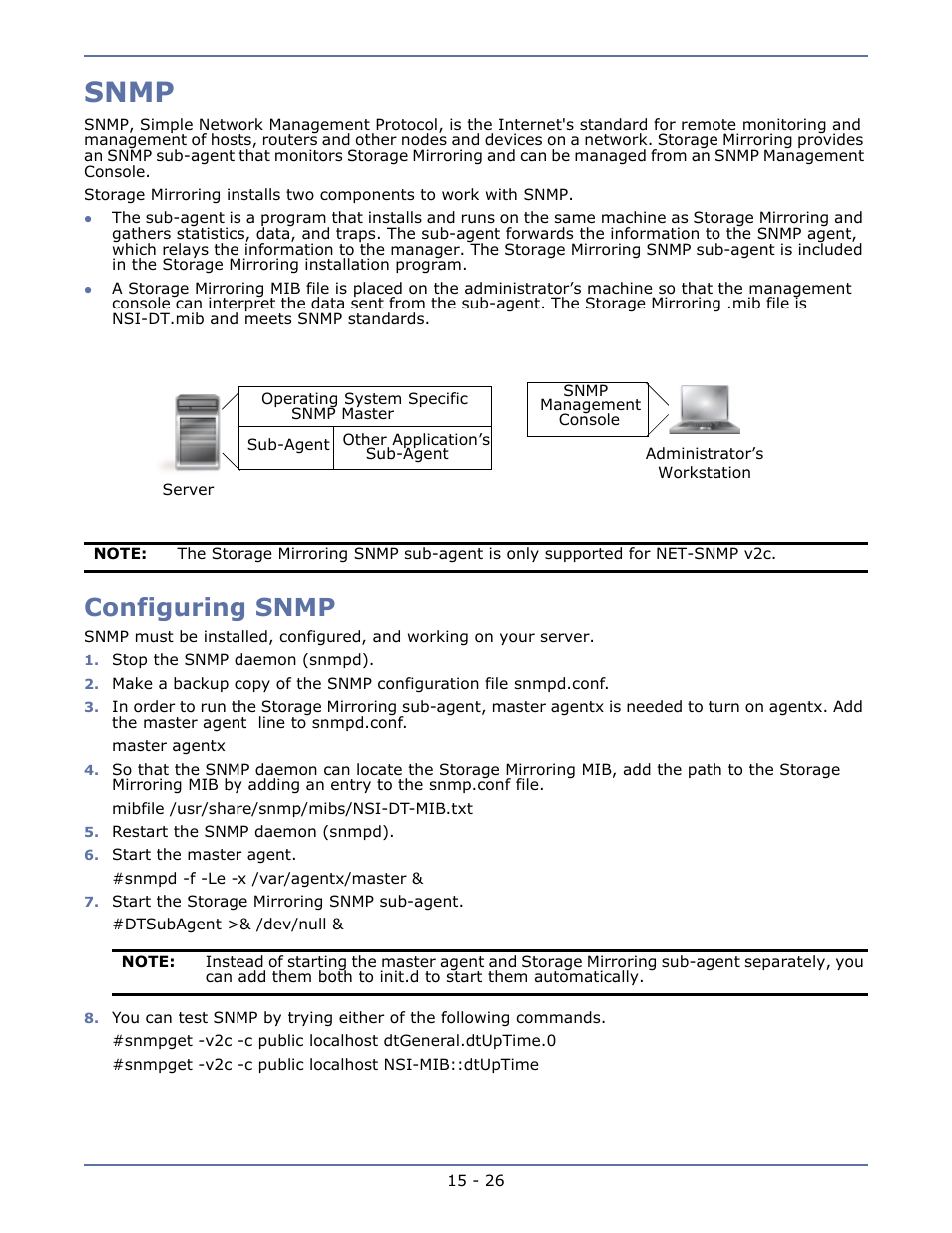 Snmp, Configuring snmp, Snmp statistics | HP Storage Mirroring Software User Manual | Page 112 / 134