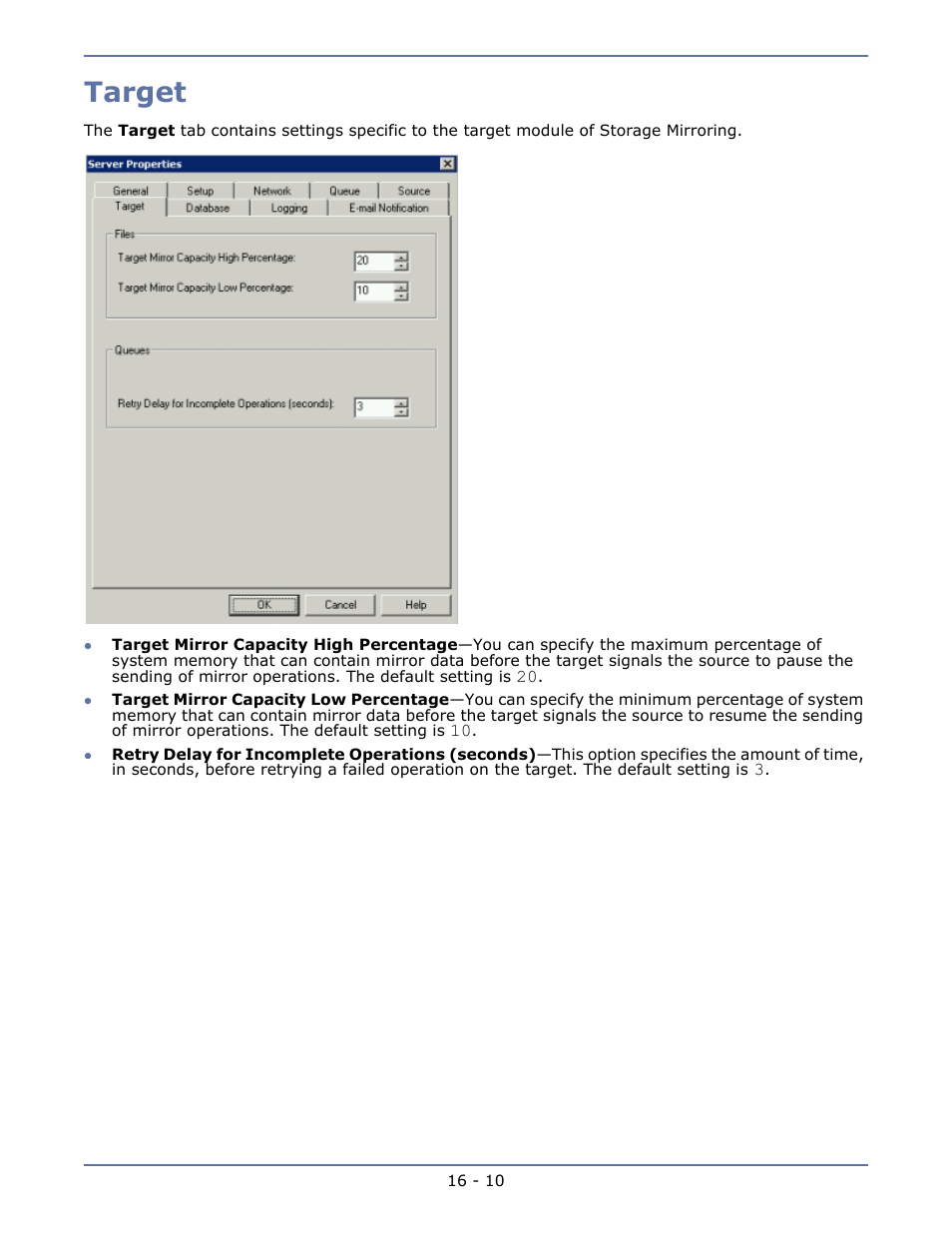 Target, Database -11 | HP Storage Mirroring Software User Manual | Page 126 / 134