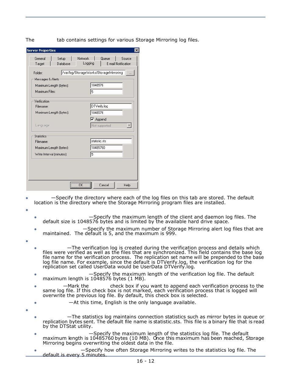 Logging, E-mail notification -13 | HP Storage Mirroring Software User Manual | Page 128 / 134