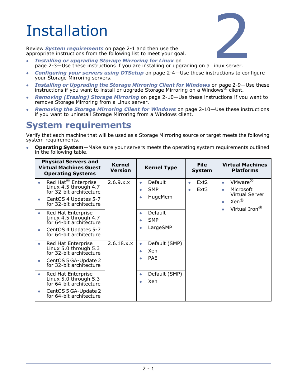 Installation, System requirements, Resources -14 | HP Storage Mirroring Software User Manual | Page 20 / 134