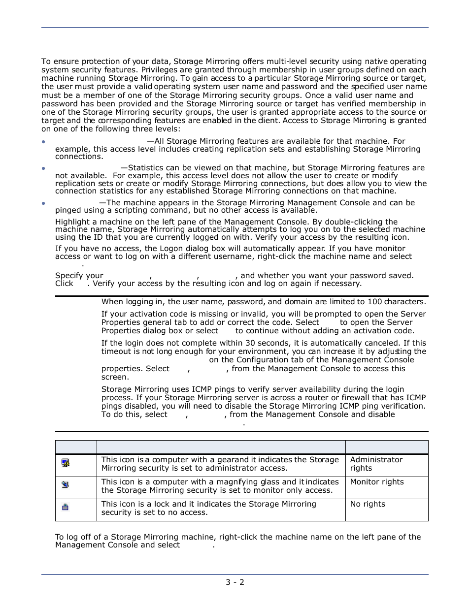 Logging on and off of storage mirroring, Storage mirroring workspaces -3 | HP Storage Mirroring Software User Manual | Page 31 / 134