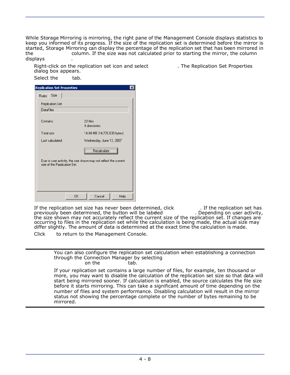 Calculating replication set size, Calculating replication set size -8 | HP Storage Mirroring Software User Manual | Page 41 / 134