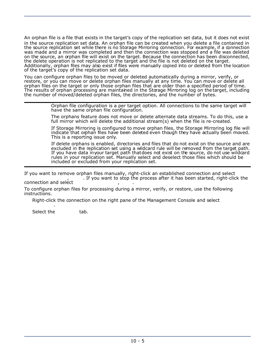 Configuring and removing orphan files, Configuring and removing orphan files -5 | HP Storage Mirroring Software User Manual | Page 68 / 134