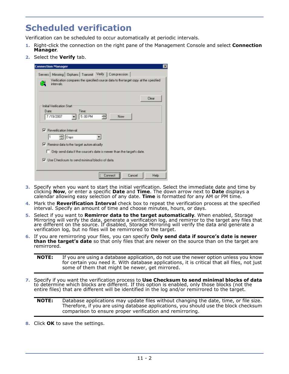 Scheduled verification, Scheduled verification -2 | HP Storage Mirroring Software User Manual | Page 71 / 134