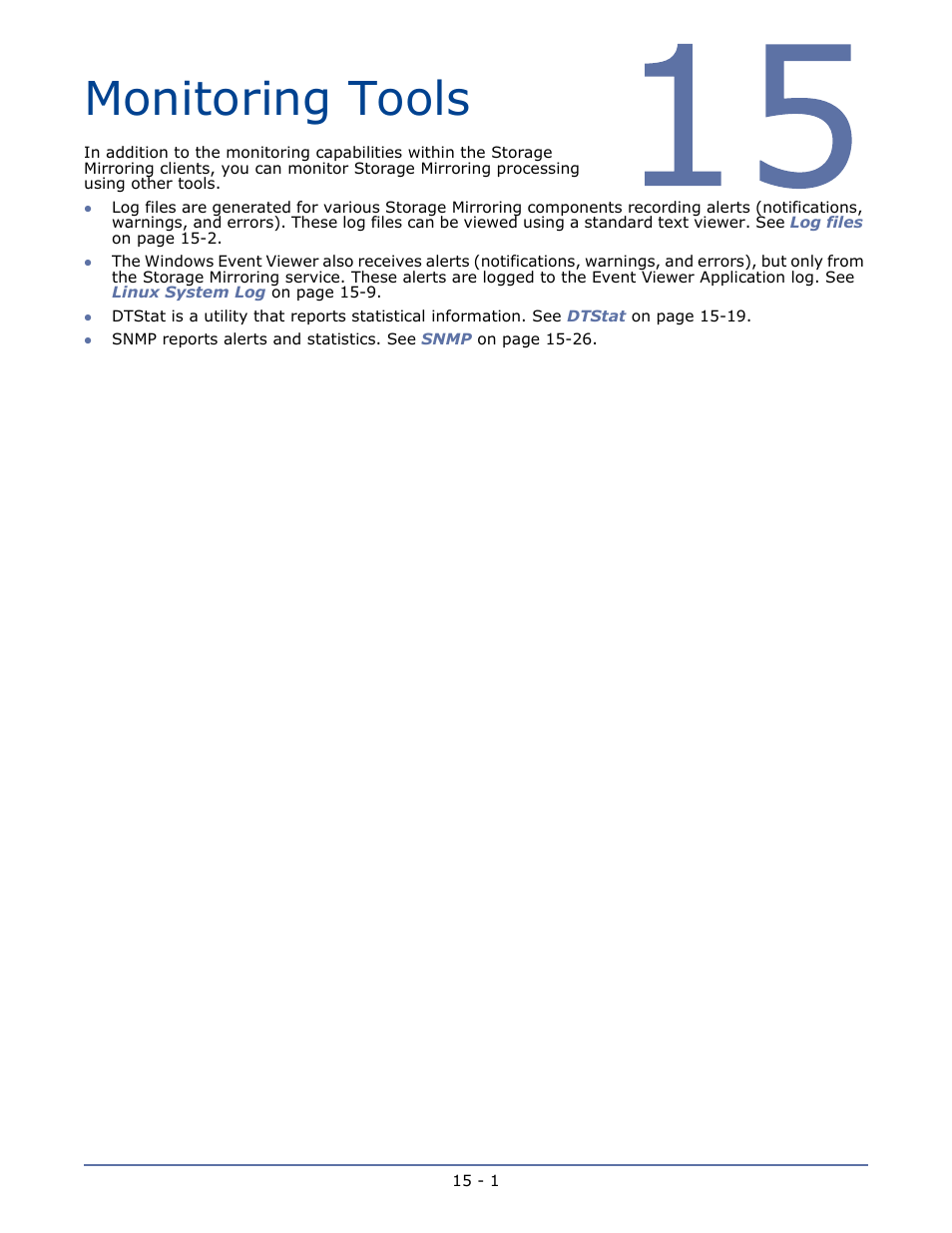 Monitoring tools, Chapter 15 monitoring tools -1 | HP Storage Mirroring Software User Manual | Page 87 / 134