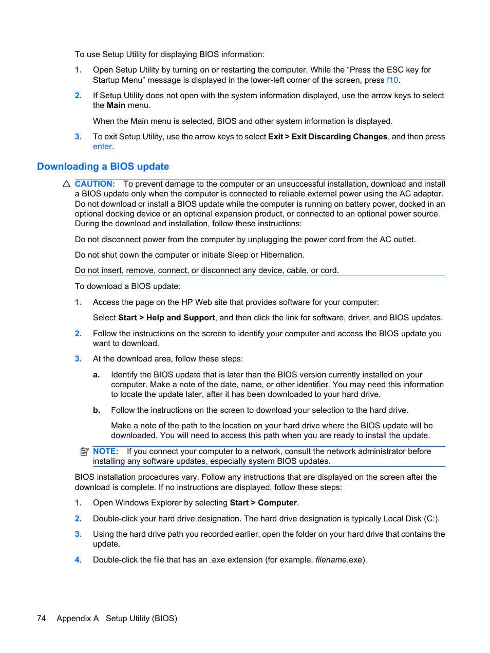 Downloading a bios update | HP Pavilion dm3-1108ax Entertainment Notebook PC User Manual | Page 84 / 94
