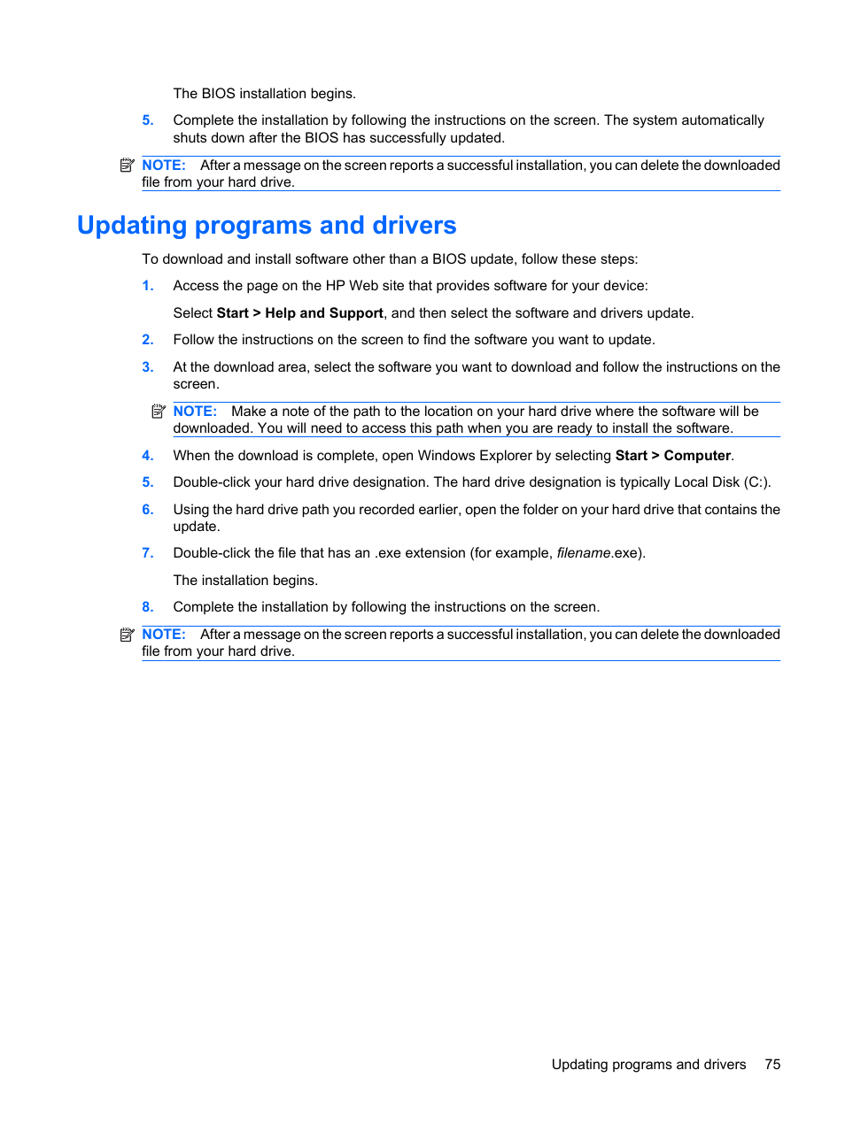 Updating programs and drivers | HP Pavilion dm3-1108ax Entertainment Notebook PC User Manual | Page 85 / 94