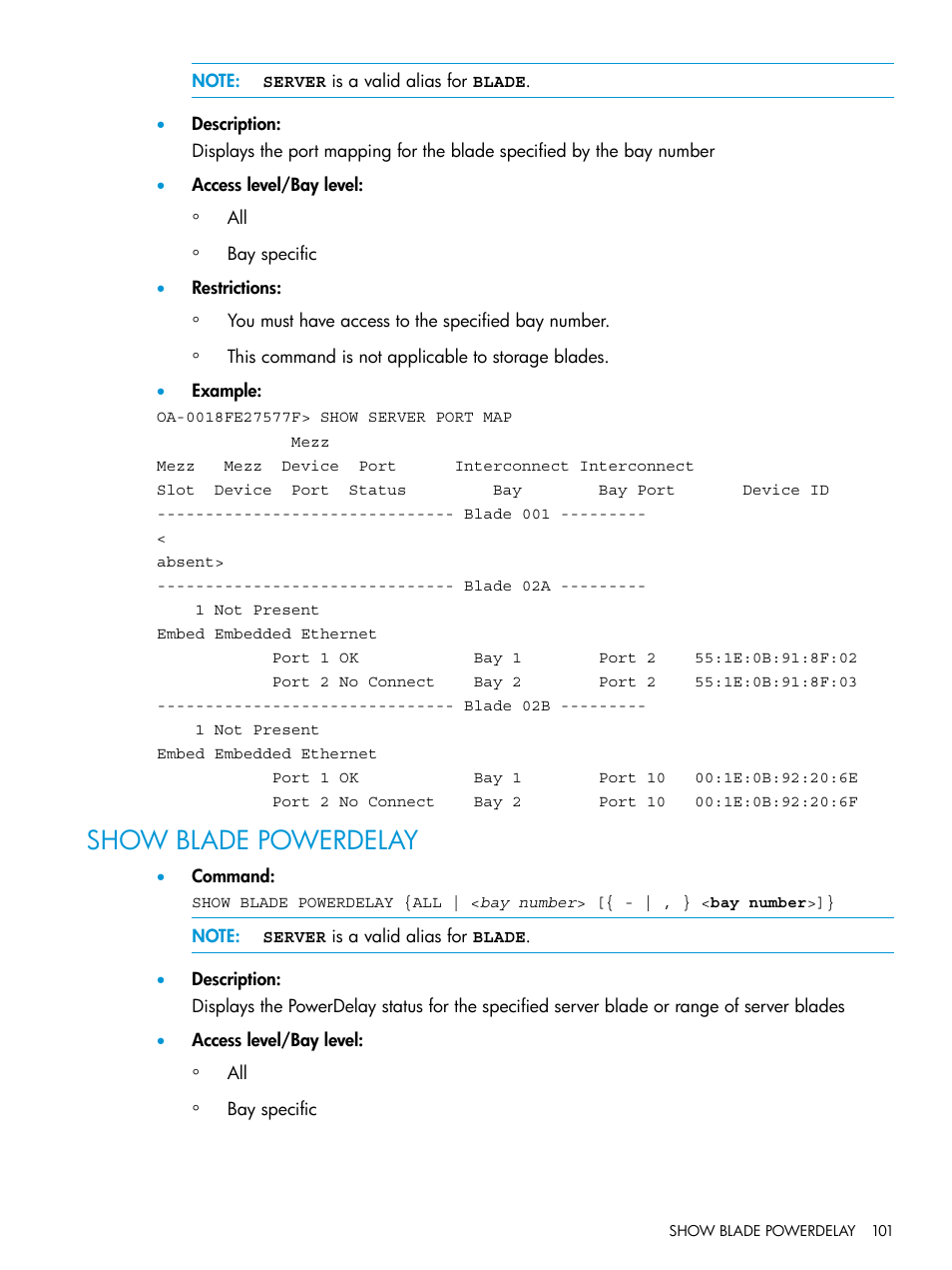 Show blade powerdelay | HP Integrity Superdome 2 Server User Manual | Page 101 / 217