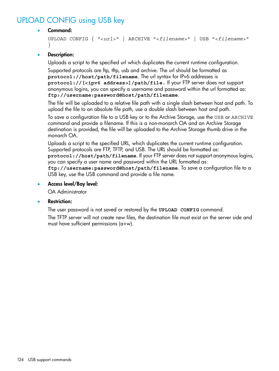 Upload config using usb key | HP Integrity Superdome 2 Server User Manual | Page 124 / 217