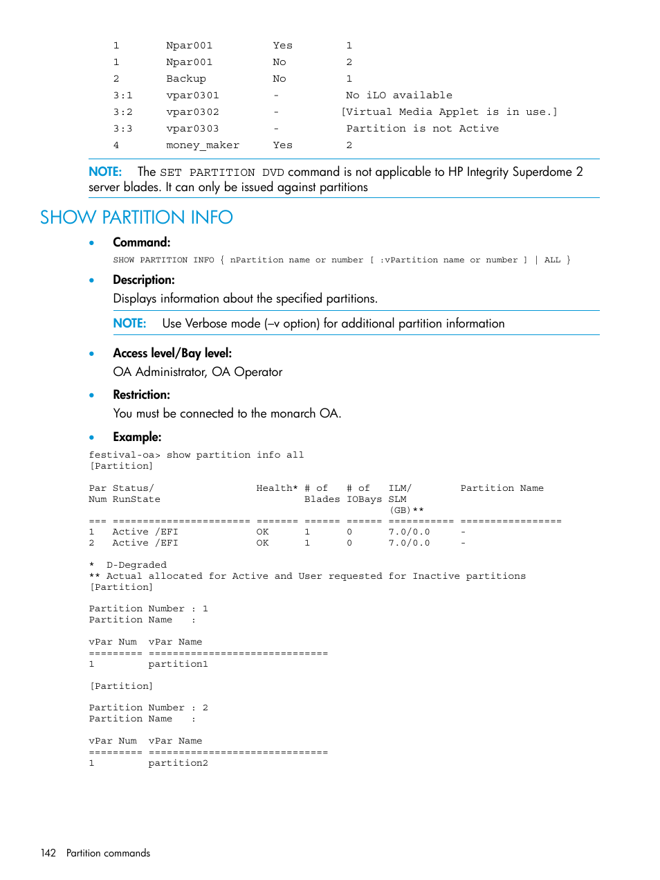 Show partition info | HP Integrity Superdome 2 Server User Manual | Page 142 / 217