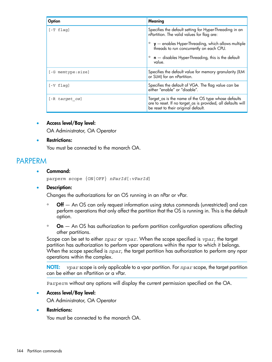 Parperm | HP Integrity Superdome 2 Server User Manual | Page 144 / 217