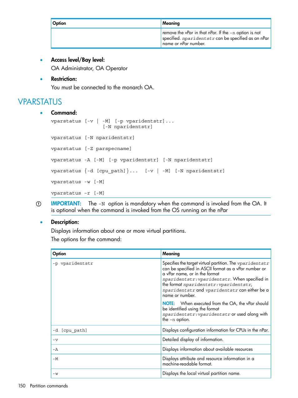 Vparstatus | HP Integrity Superdome 2 Server User Manual | Page 150 / 217