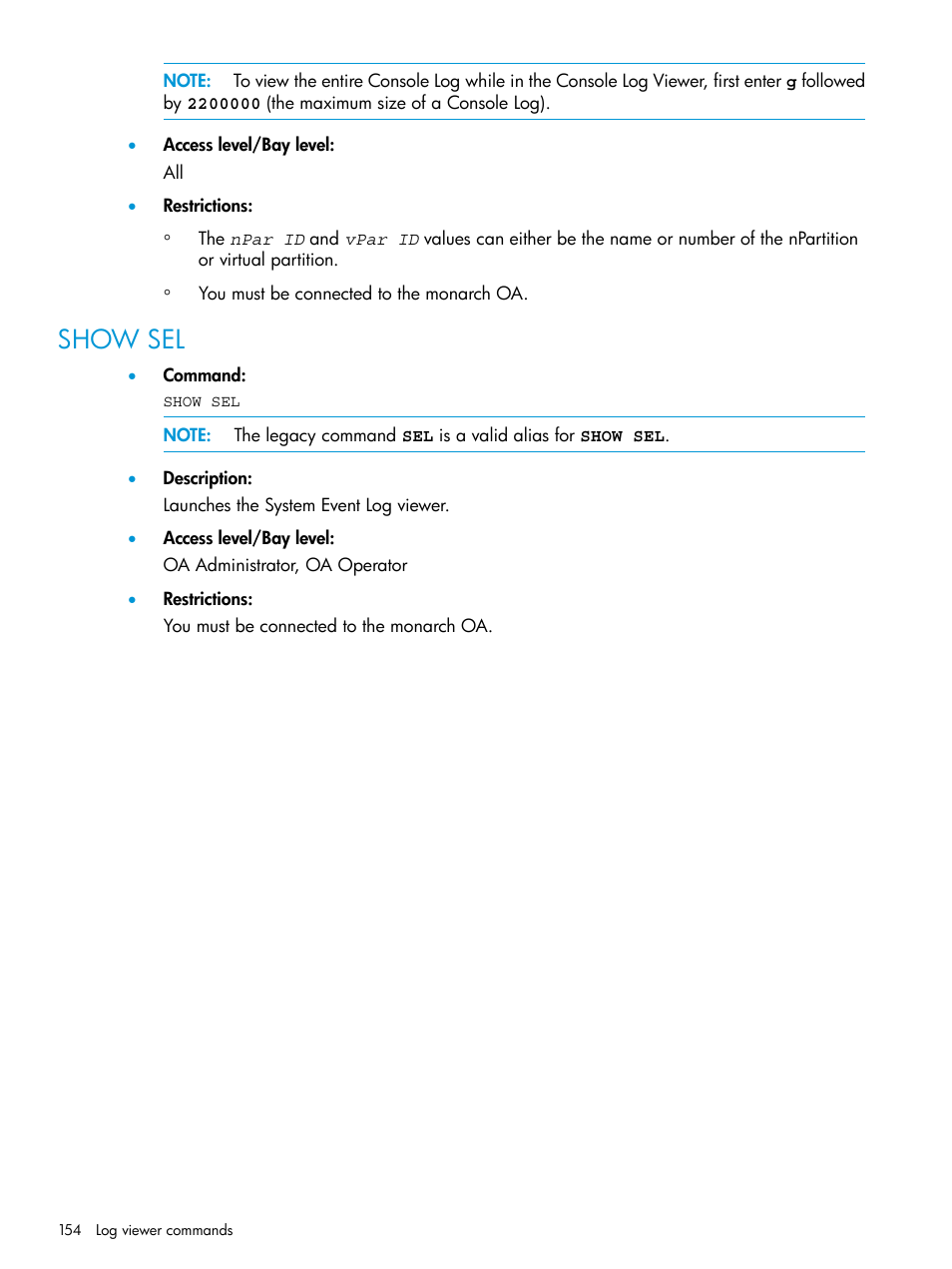 Show sel | HP Integrity Superdome 2 Server User Manual | Page 154 / 217