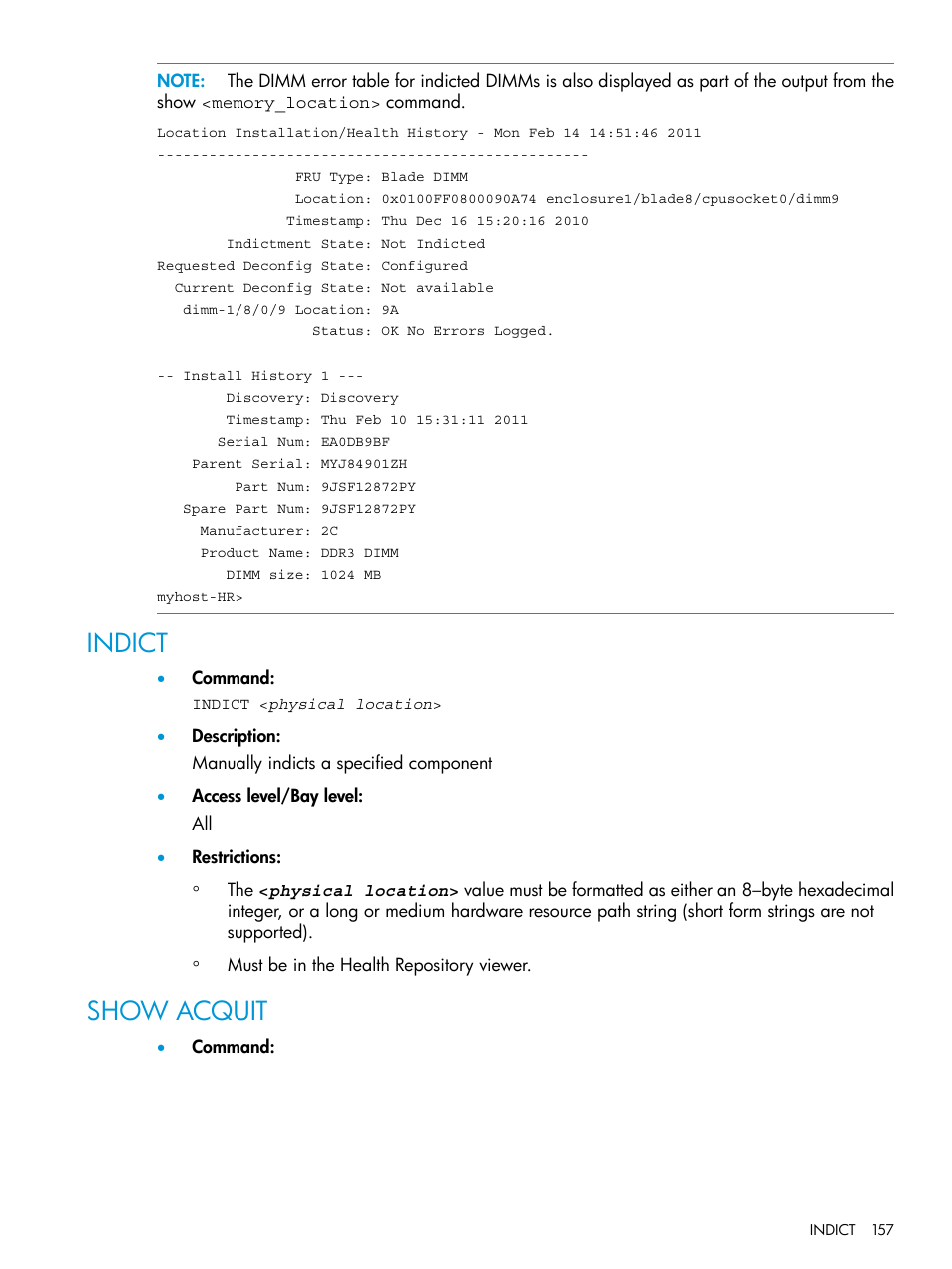 Indict, Show acquit, Indict show acquit | HP Integrity Superdome 2 Server User Manual | Page 157 / 217