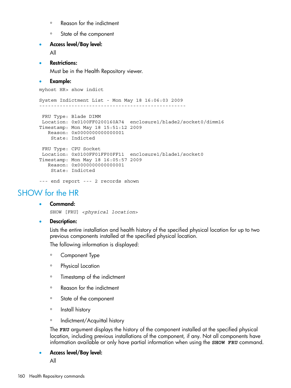 Show for the hr | HP Integrity Superdome 2 Server User Manual | Page 160 / 217