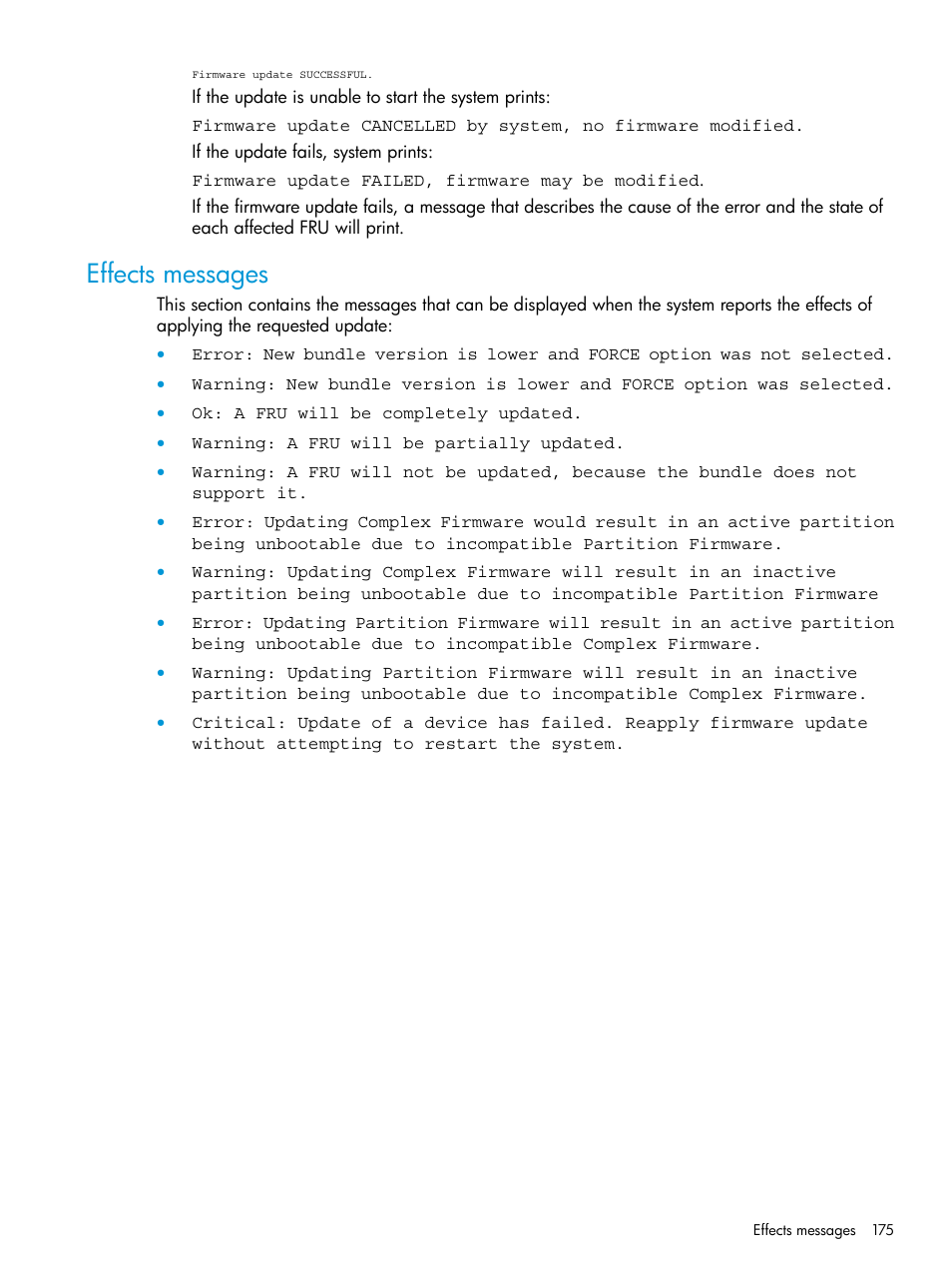 Effects messages | HP Integrity Superdome 2 Server User Manual | Page 175 / 217