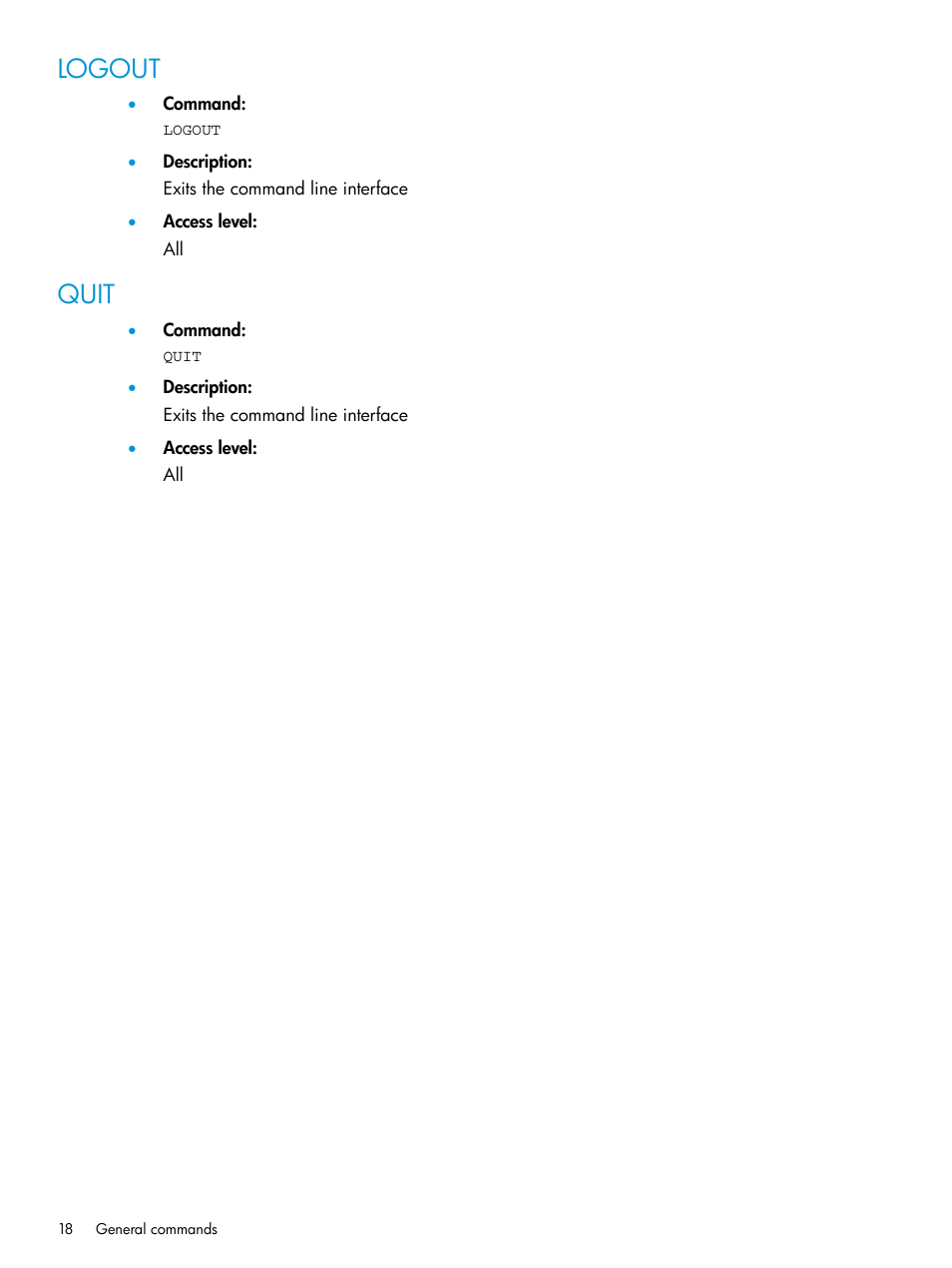 Logout, Quit, Logout quit | HP Integrity Superdome 2 Server User Manual | Page 18 / 217