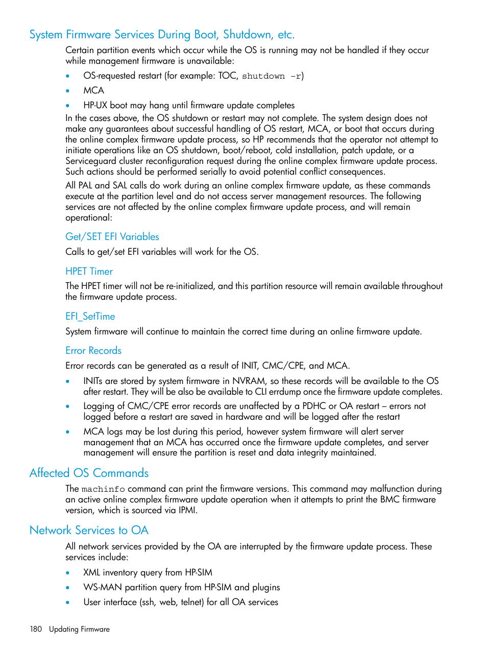 Affected os commands, Network services to oa | HP Integrity Superdome 2 Server User Manual | Page 180 / 217