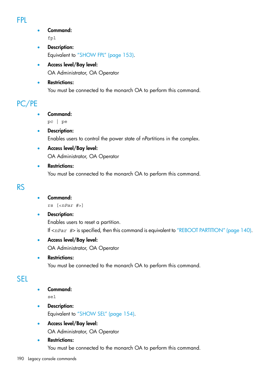 Pc/pe, Fpl pc/pe, Rs sel | HP Integrity Superdome 2 Server User Manual | Page 190 / 217