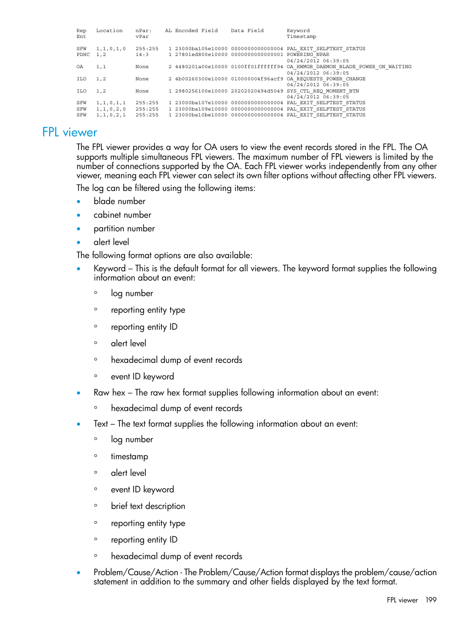 Fpl viewer | HP Integrity Superdome 2 Server User Manual | Page 199 / 217