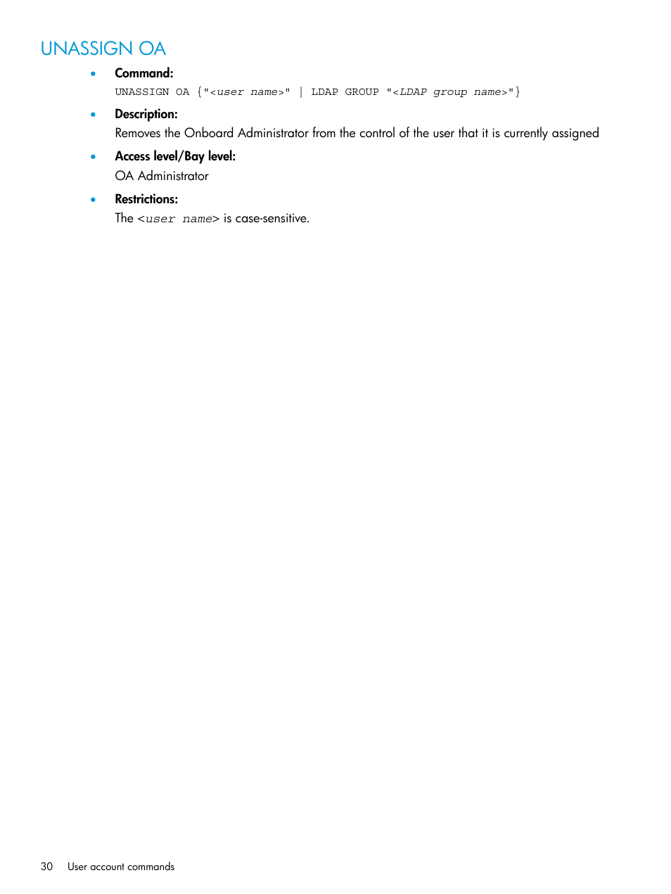 Unassign oa | HP Integrity Superdome 2 Server User Manual | Page 30 / 217