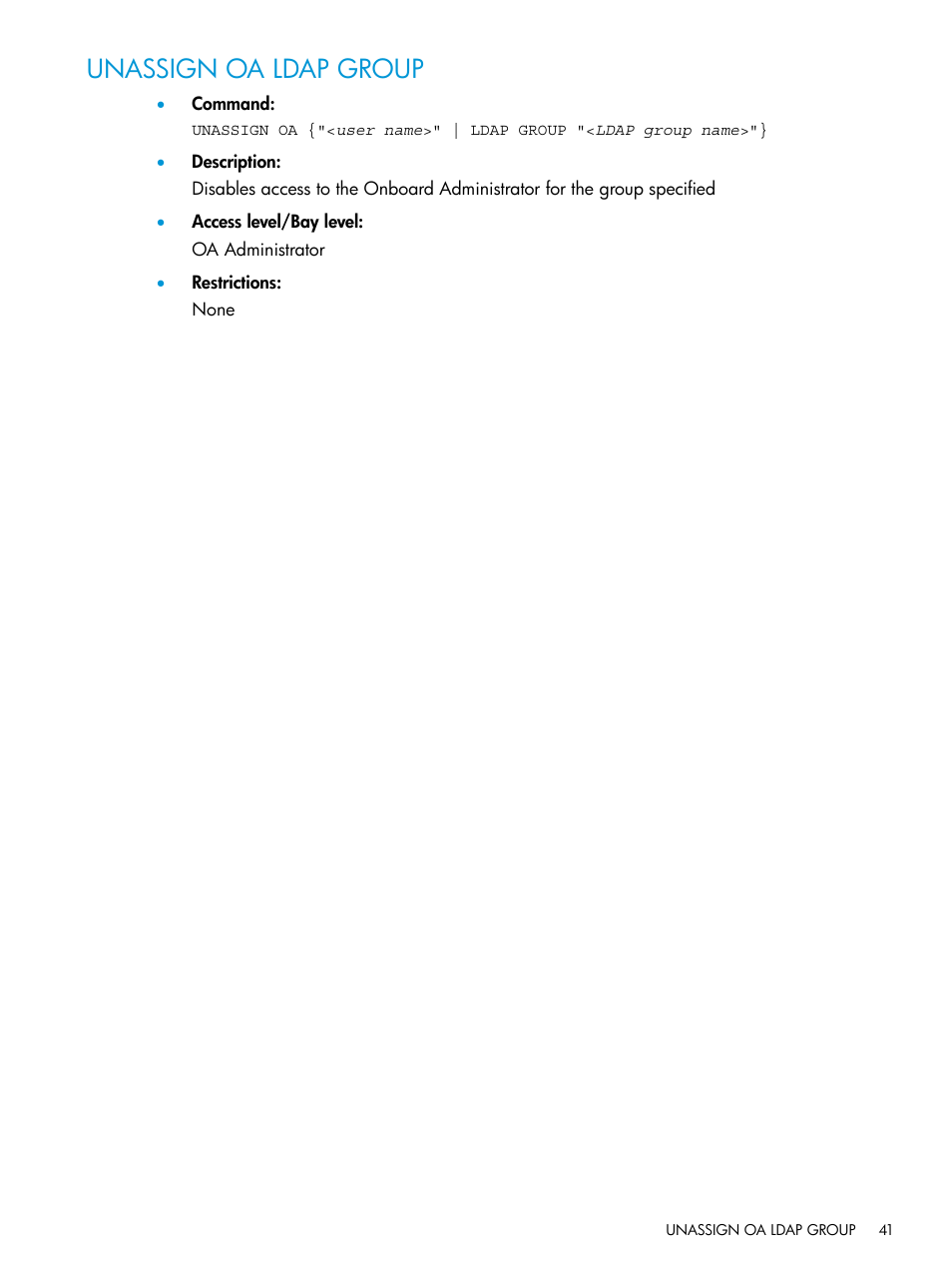 Unassign oa ldap group | HP Integrity Superdome 2 Server User Manual | Page 41 / 217