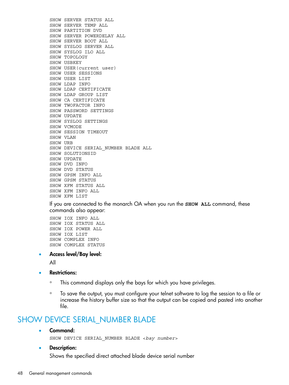 Show device serial_number blade | HP Integrity Superdome 2 Server User Manual | Page 48 / 217