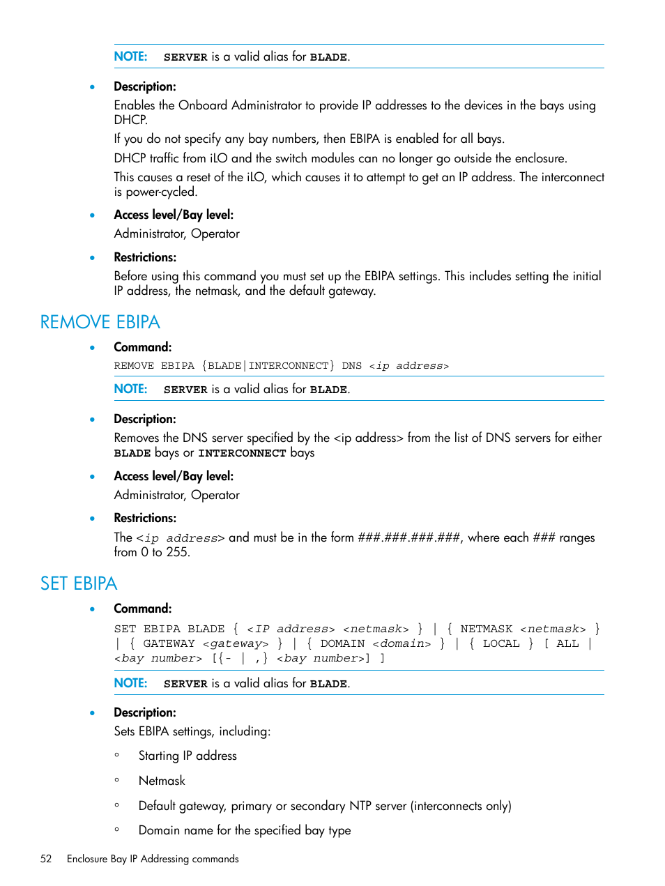 Remove ebipa, Set ebipa, Remove ebipa set ebipa | HP Integrity Superdome 2 Server User Manual | Page 52 / 217