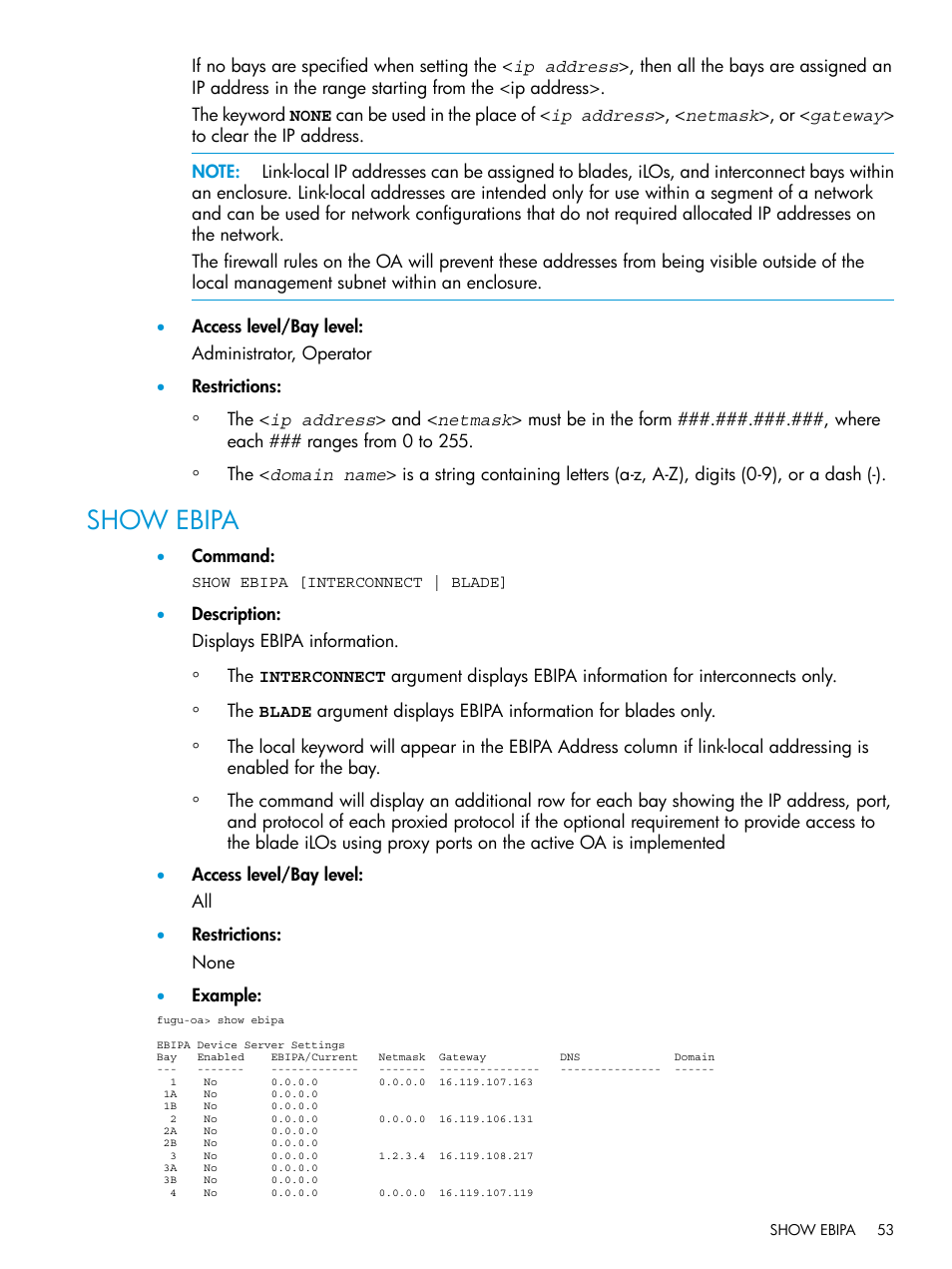 Show ebipa | HP Integrity Superdome 2 Server User Manual | Page 53 / 217