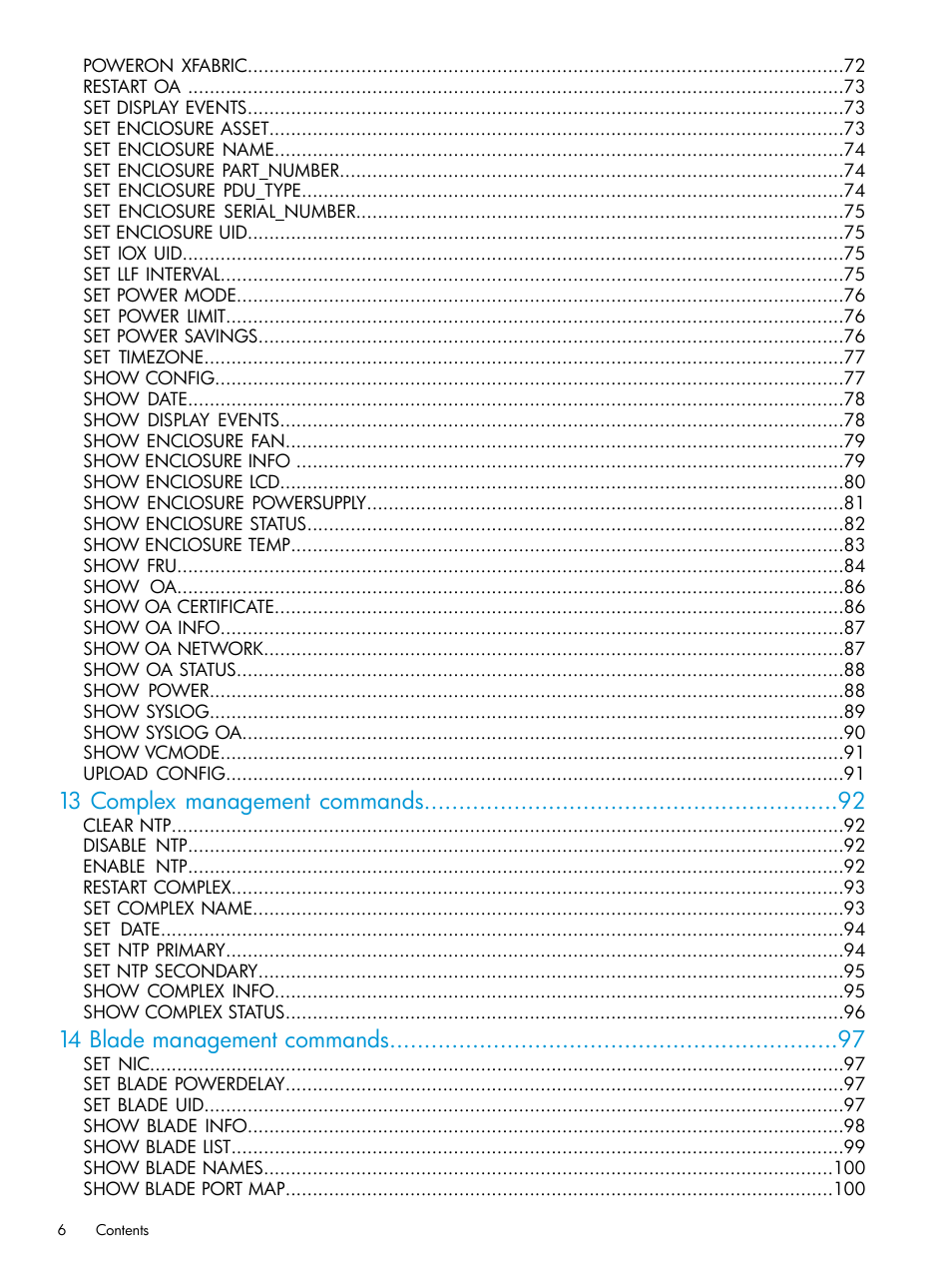 13 complex management commands, 14 blade management commands | HP Integrity Superdome 2 Server User Manual | Page 6 / 217