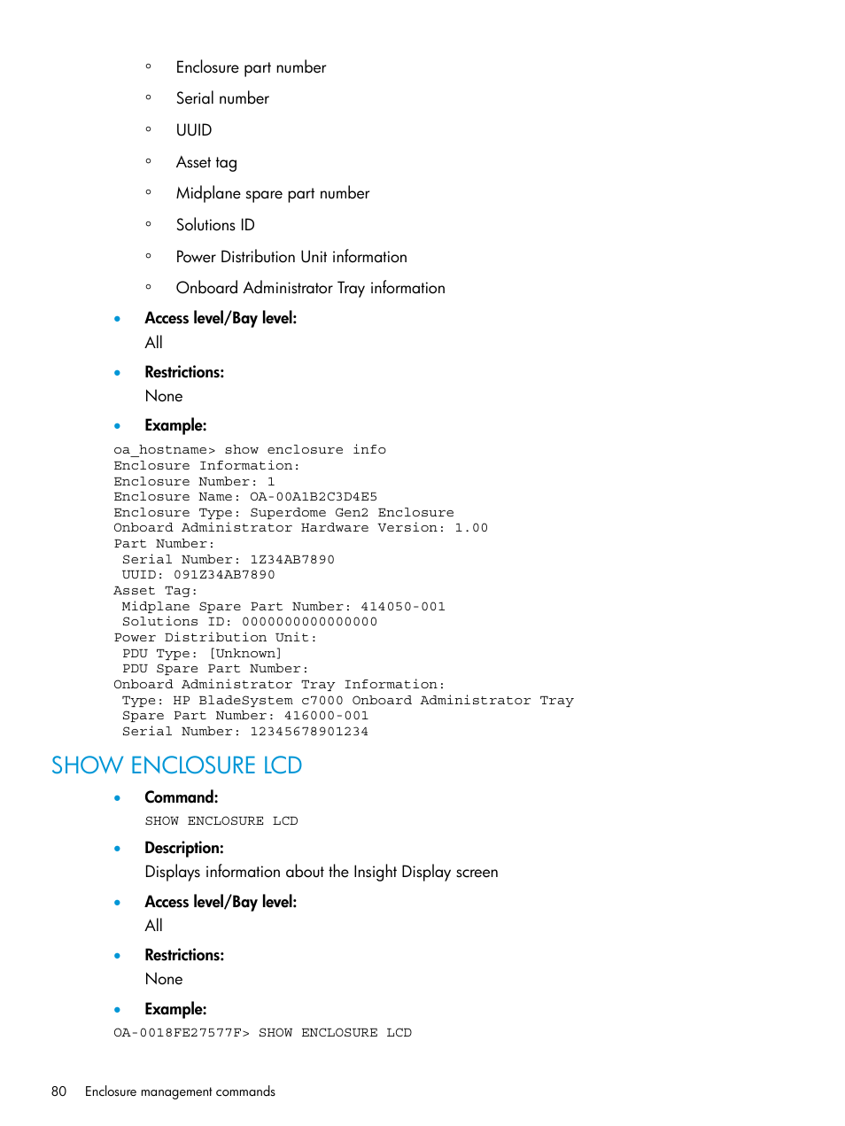 Show enclosure lcd | HP Integrity Superdome 2 Server User Manual | Page 80 / 217