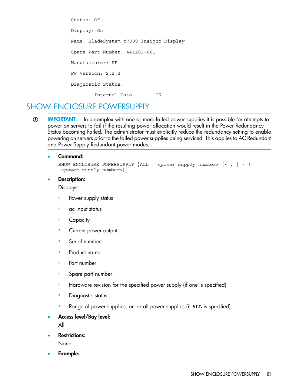 Show enclosure powersupply | HP Integrity Superdome 2 Server User Manual | Page 81 / 217