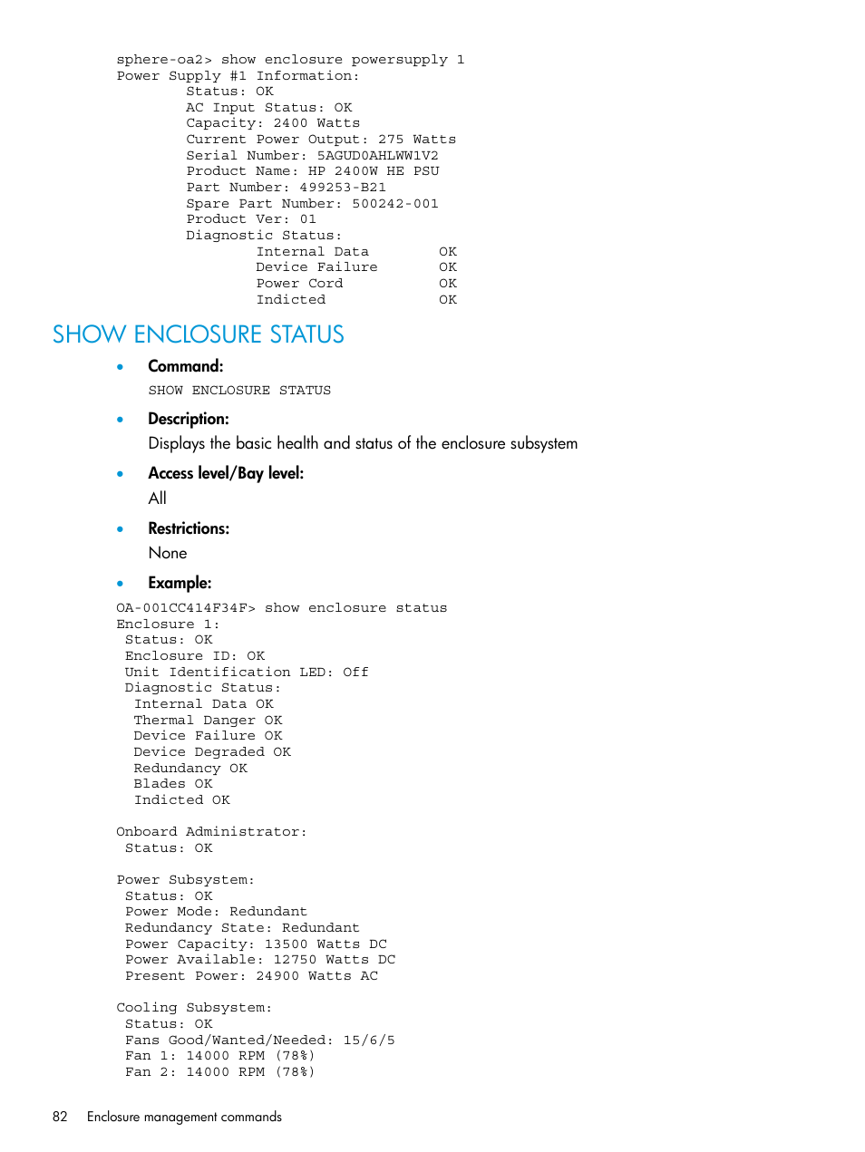 Show enclosure status | HP Integrity Superdome 2 Server User Manual | Page 82 / 217