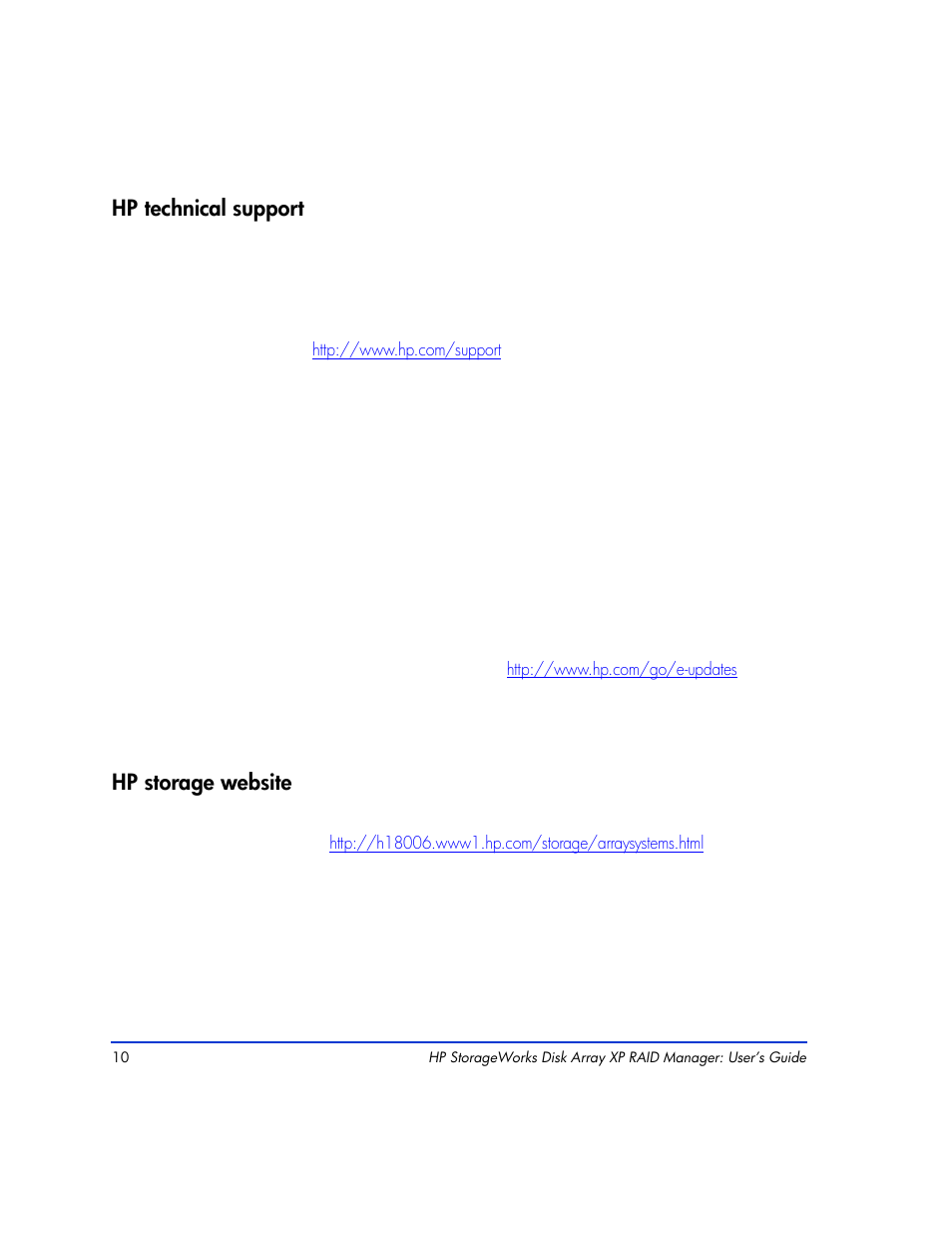 Hp technical support, Hp storage website, Hp technical support 10 hp storage website 10 | HP XP Continuous Access Software User Manual | Page 10 / 412