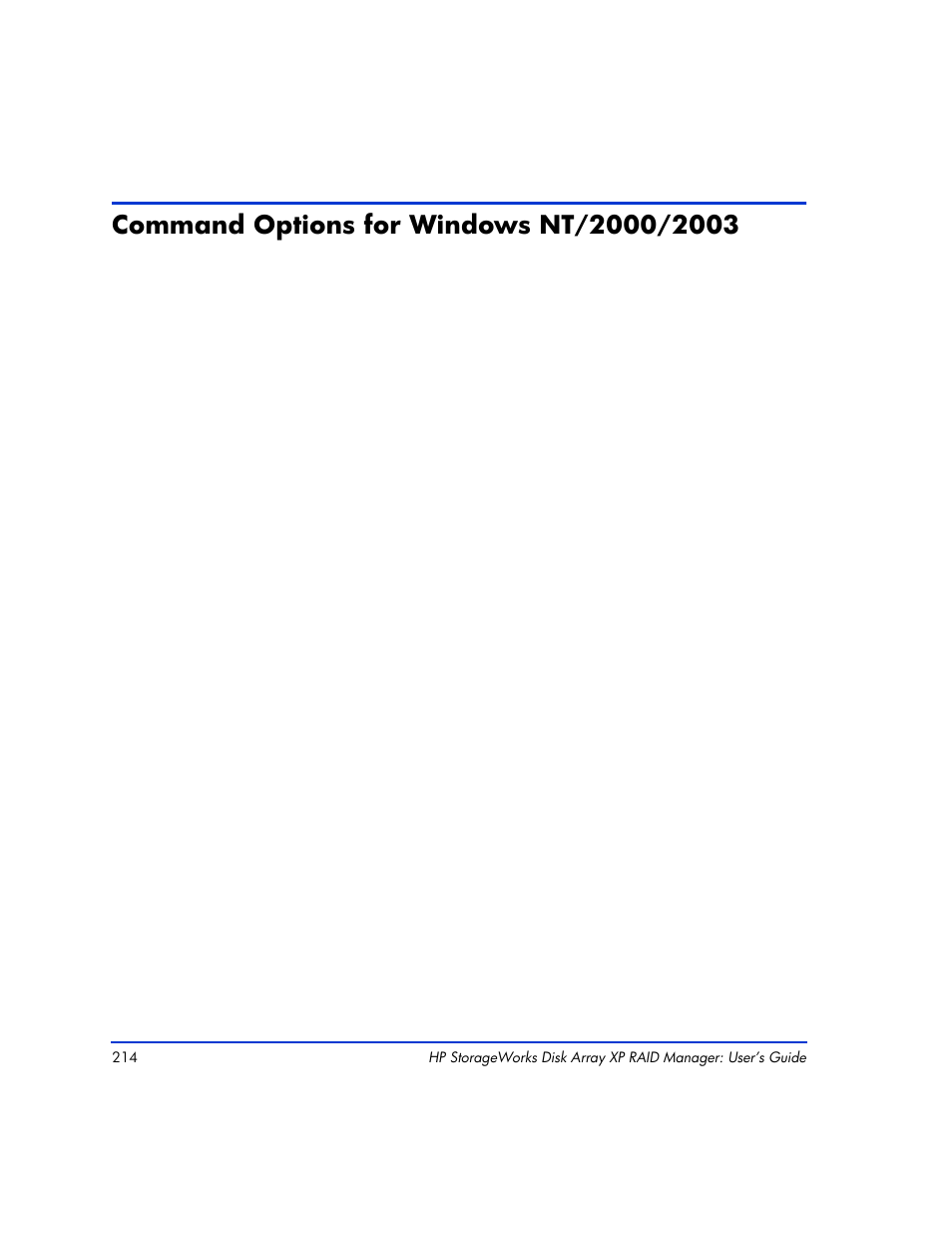 Command options for windows nt/2000/2003, Command options for windows nt/2000/2003 214 | HP XP Continuous Access Software User Manual | Page 214 / 412