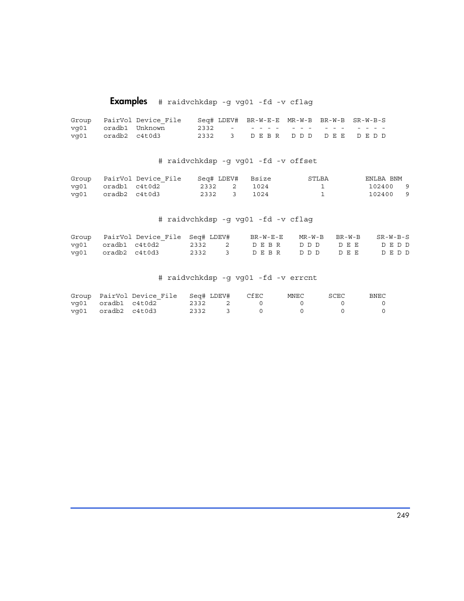 Examples | HP XP Continuous Access Software User Manual | Page 249 / 412