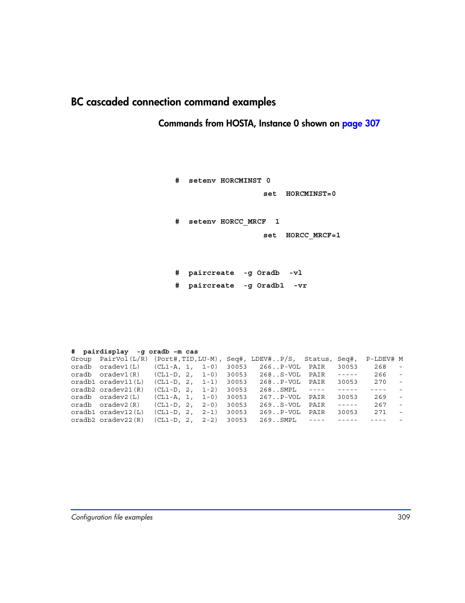 Bc cascaded connection command examples, Bc cascaded connection command examples 309 | HP XP Continuous Access Software User Manual | Page 309 / 412