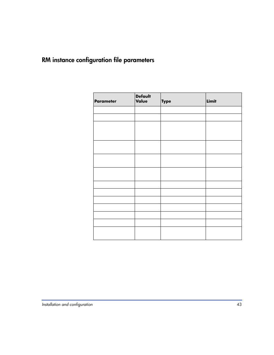 Rm instance configuration file parameters, Rm instance configuration file parameters 43 | HP XP Continuous Access Software User Manual | Page 43 / 412