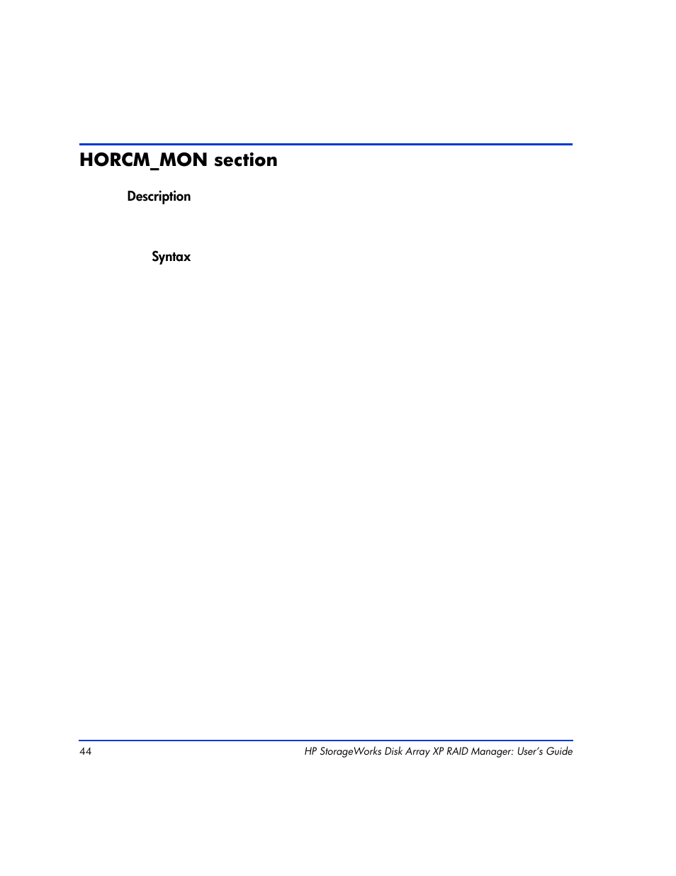 Horcm_mon section, Horcm_mon section 44 | HP XP Continuous Access Software User Manual | Page 44 / 412