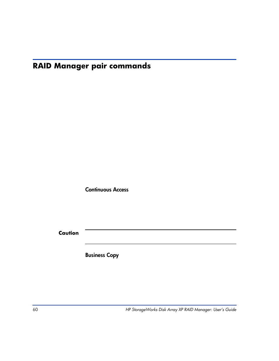 Raid manager pair commands, Raid manager pair commands 60 | HP XP Continuous Access Software User Manual | Page 60 / 412