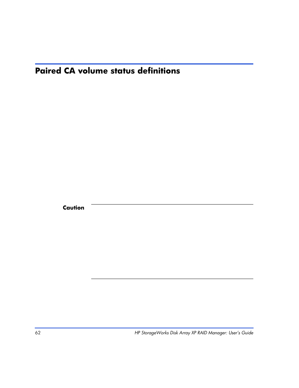 Paired ca volume status definitions, Paired ca volume status definitions 62 | HP XP Continuous Access Software User Manual | Page 62 / 412