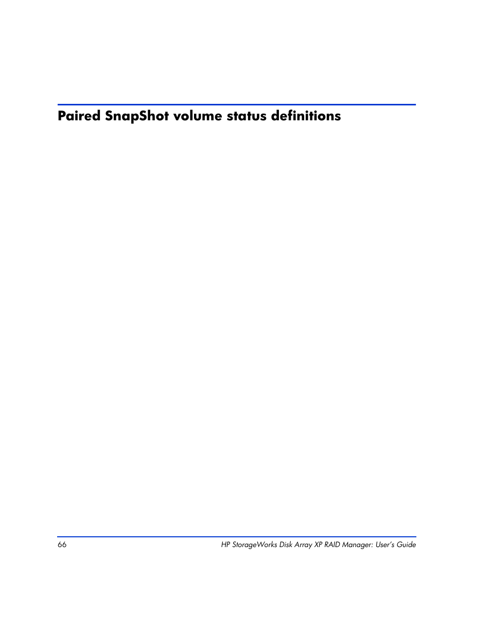 Paired snapshot volume status definitions, Paired snapshot volume status definitions 66 | HP XP Continuous Access Software User Manual | Page 66 / 412