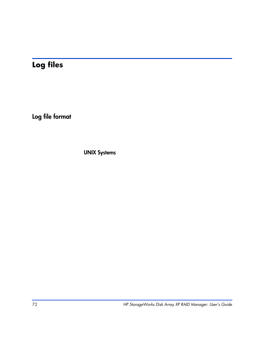 Log files, Log file format, Log files 73 | Log file format 73 | HP XP Continuous Access Software User Manual | Page 72 / 412