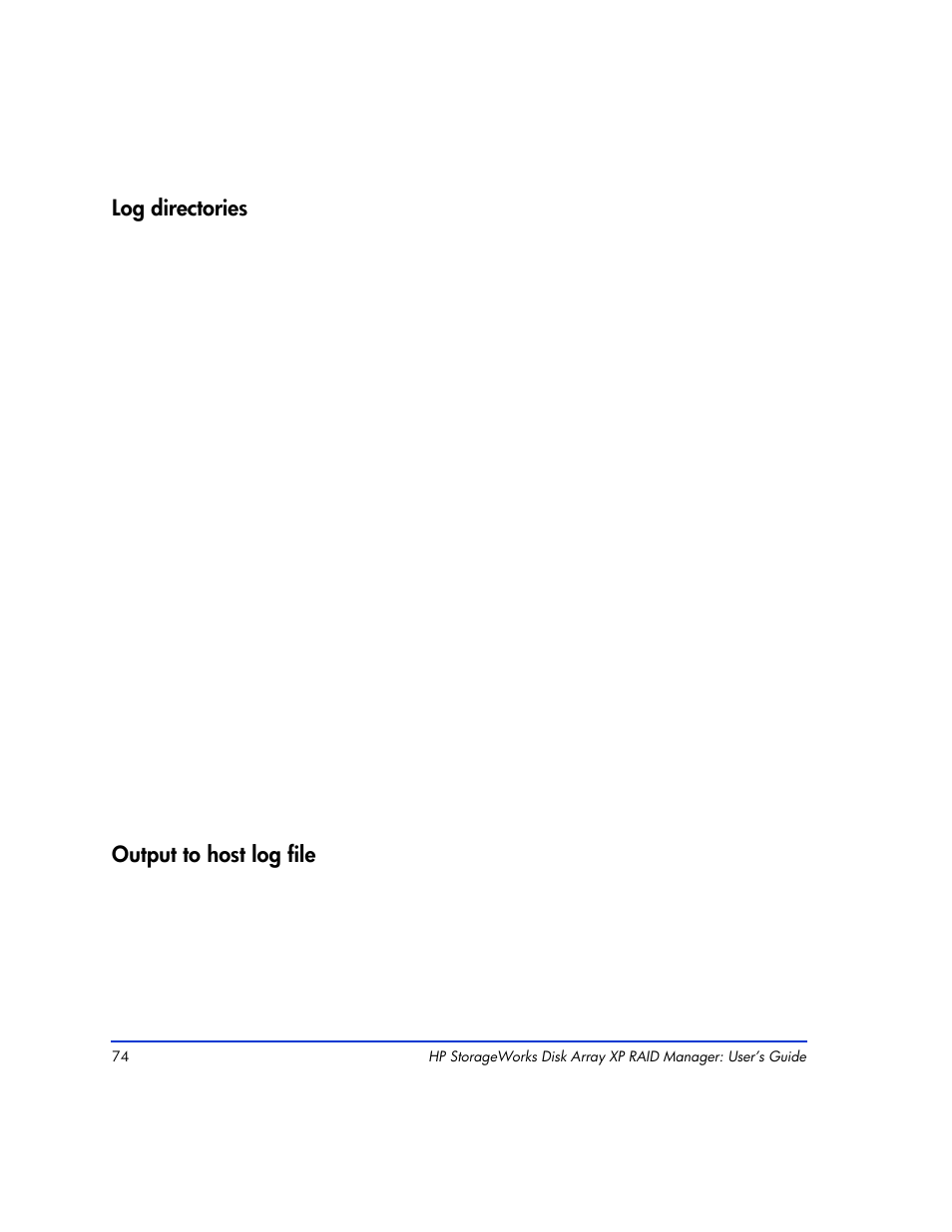 Log directories, Output to host log file, Log directories 75 output to host log file 75 | HP XP Continuous Access Software User Manual | Page 74 / 412