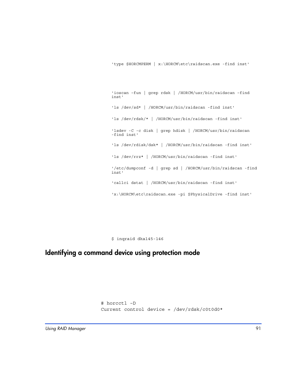 Identifying a command device using protection mode | HP XP Continuous Access Software User Manual | Page 91 / 412