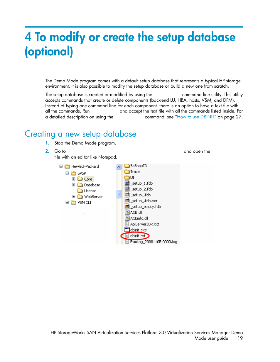 Creating a new setup database | HP SAN Virtualization Services Platform User Manual | Page 19 / 80