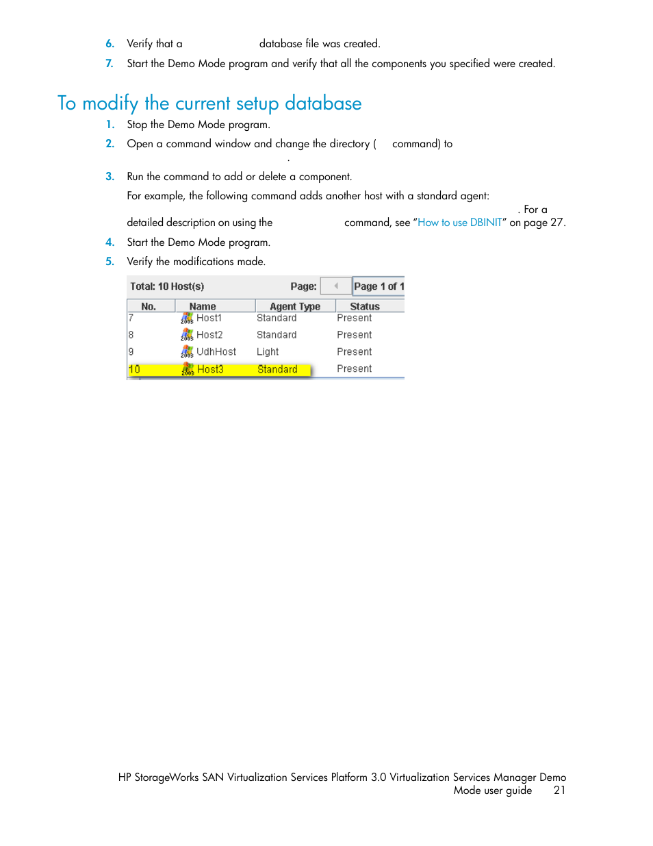 To modify the current setup database | HP SAN Virtualization Services Platform User Manual | Page 21 / 80