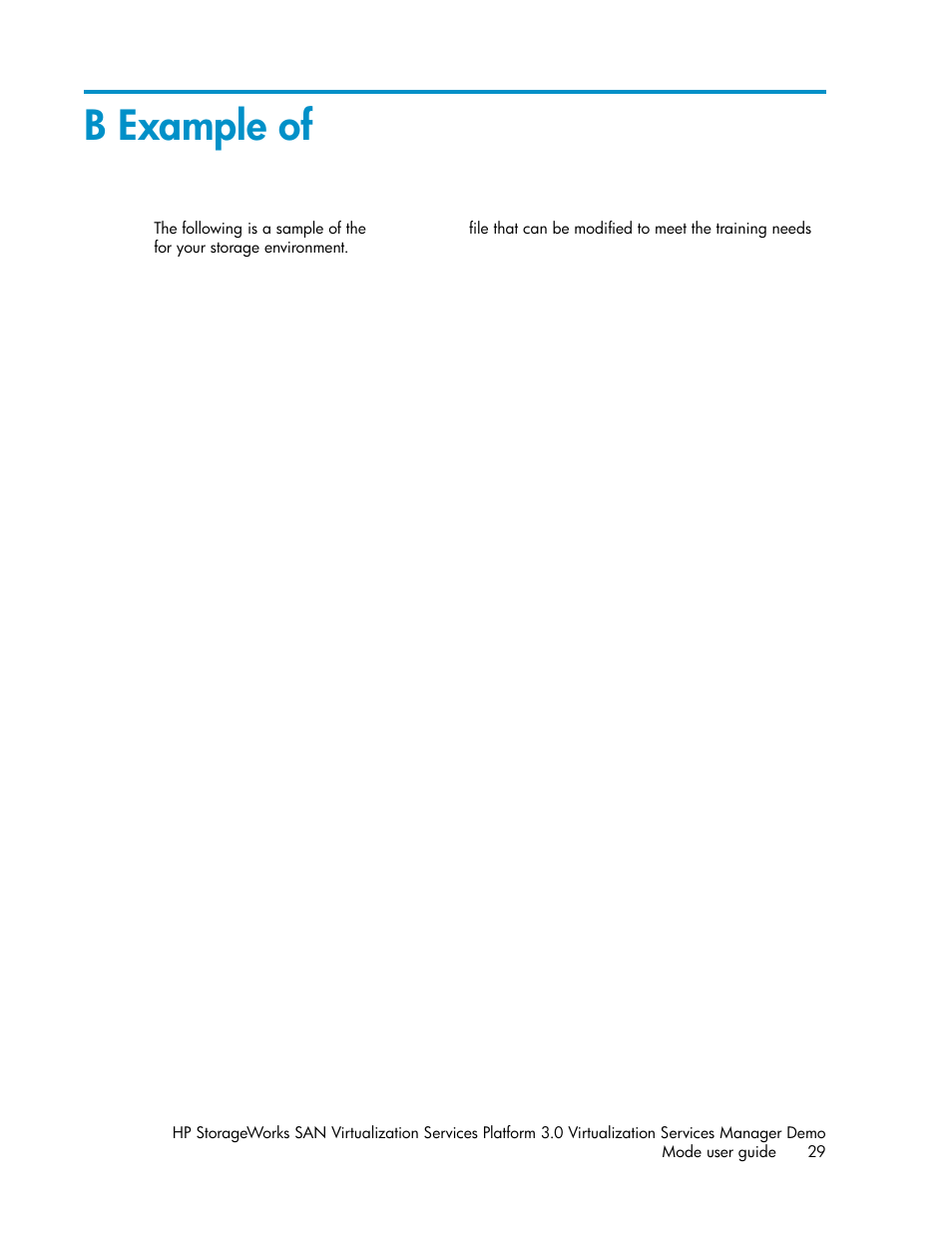 B example of dbinit.txt | HP SAN Virtualization Services Platform User Manual | Page 29 / 80